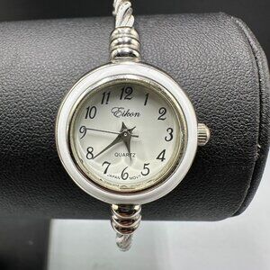 Eikon Watch Womens Silver Tone White Twisted Cable Band New Battery 6.25"